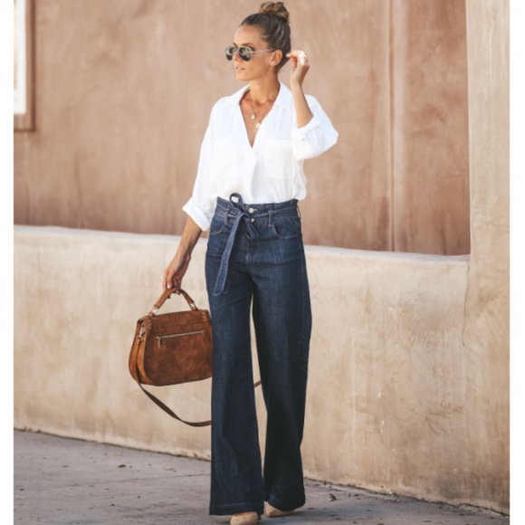 paper bag wide leg jeans